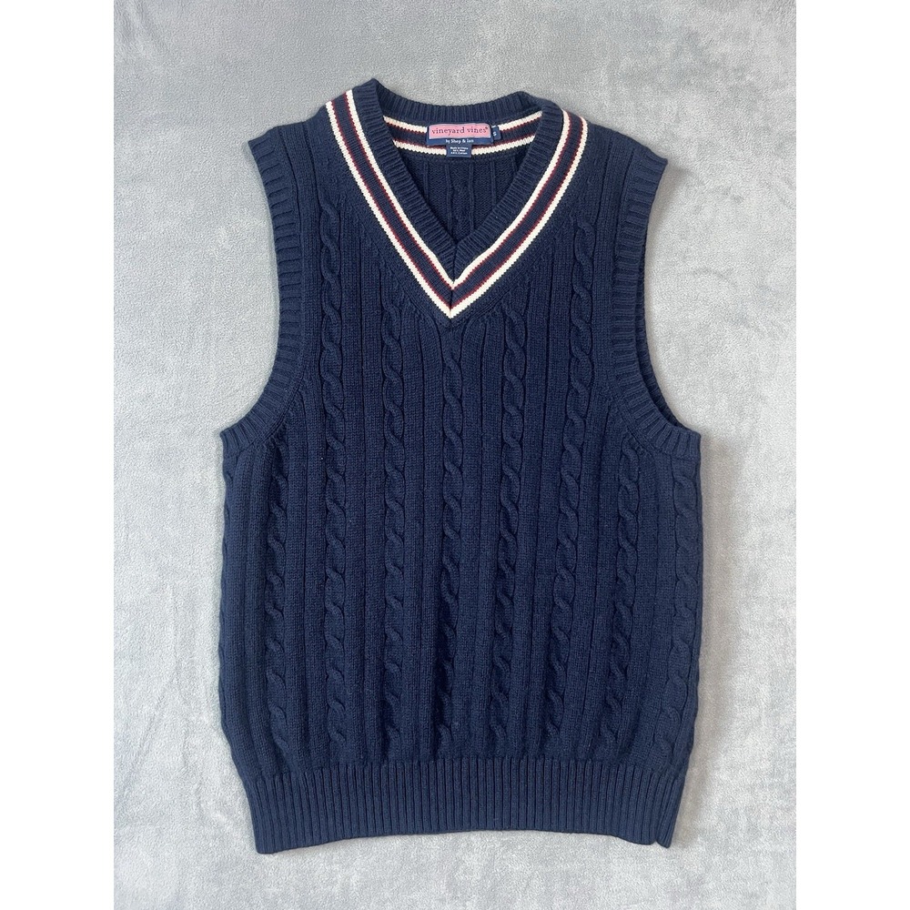 Vineyard Vines Men's Navy Cable Knit Sweater Small Wool Cotton Preppy Golf